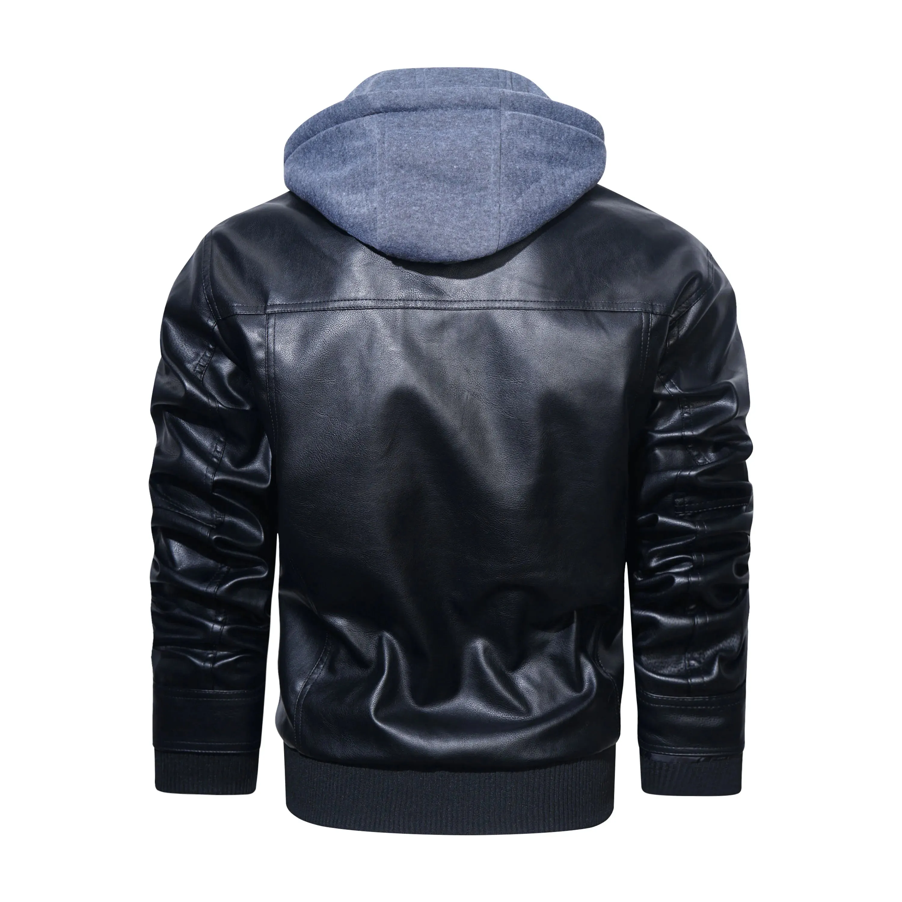 Men's Leather Jacket Motorcycle Slim Fit Hooded PU Coat Top Autumn Winter Casual Windproof