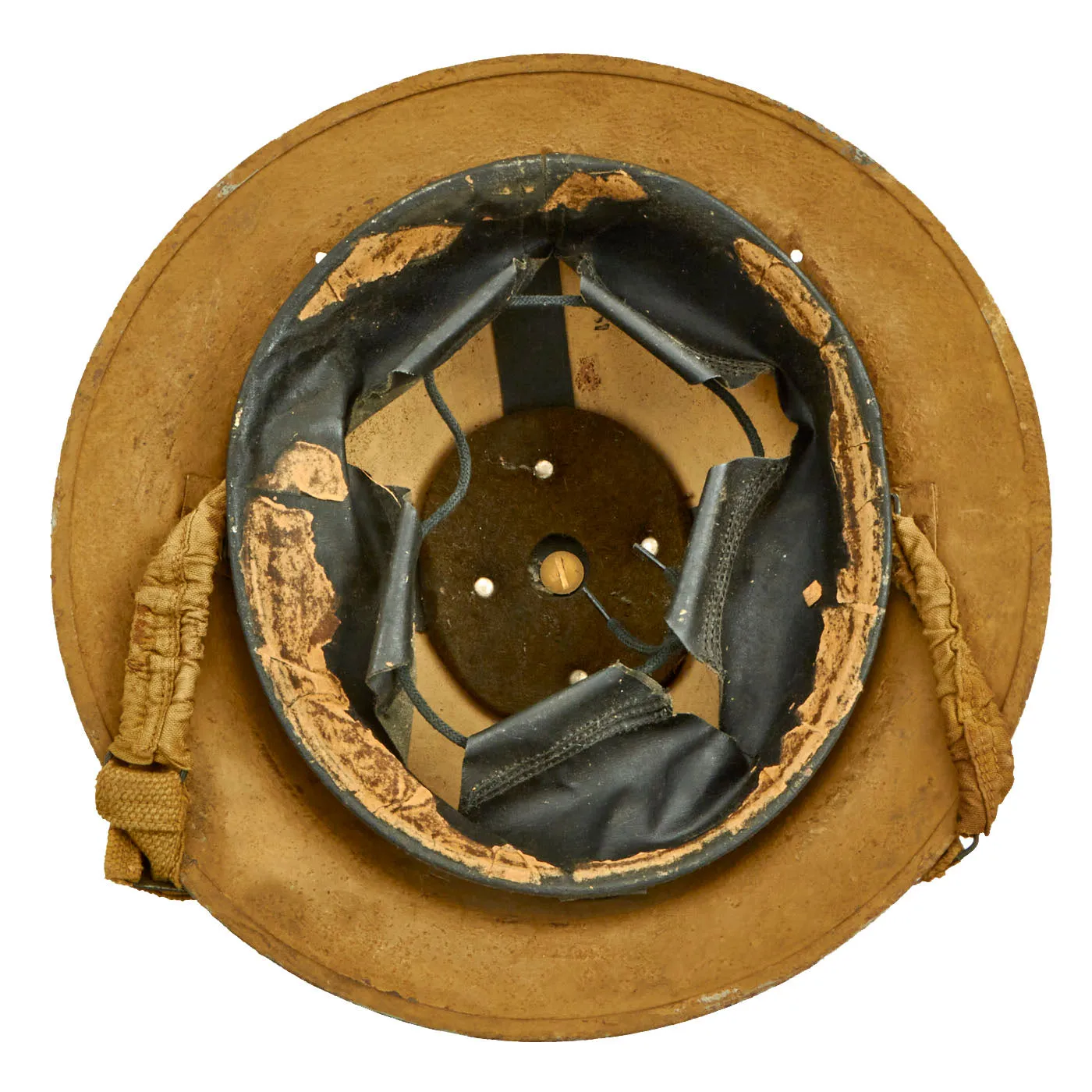 Original British WWII South African Issue Desert Tan Brodie MkII Steel Helmet with Size 7 1/2 Liner - Dated 1943