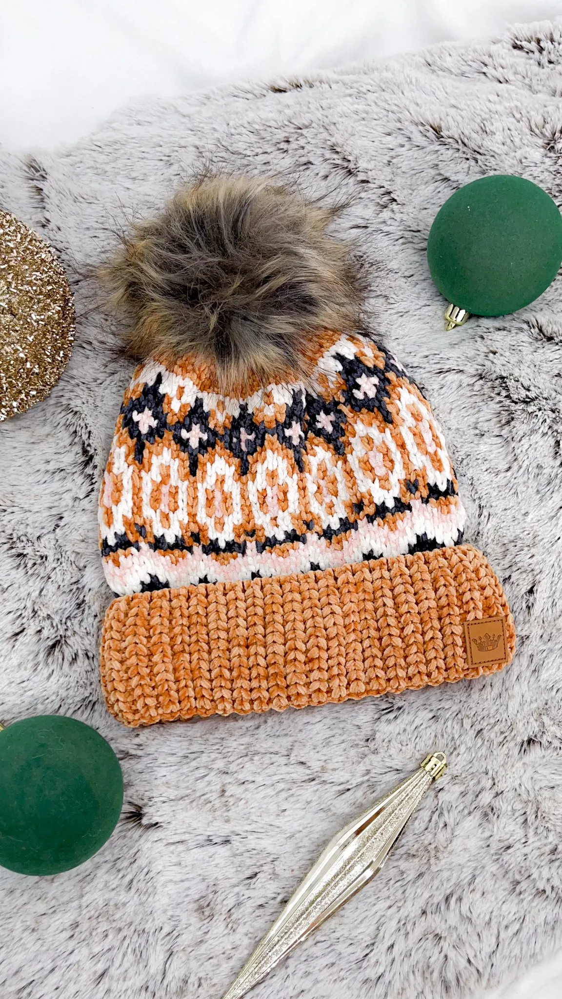Patterned Pom Hat | Camel Multicolored