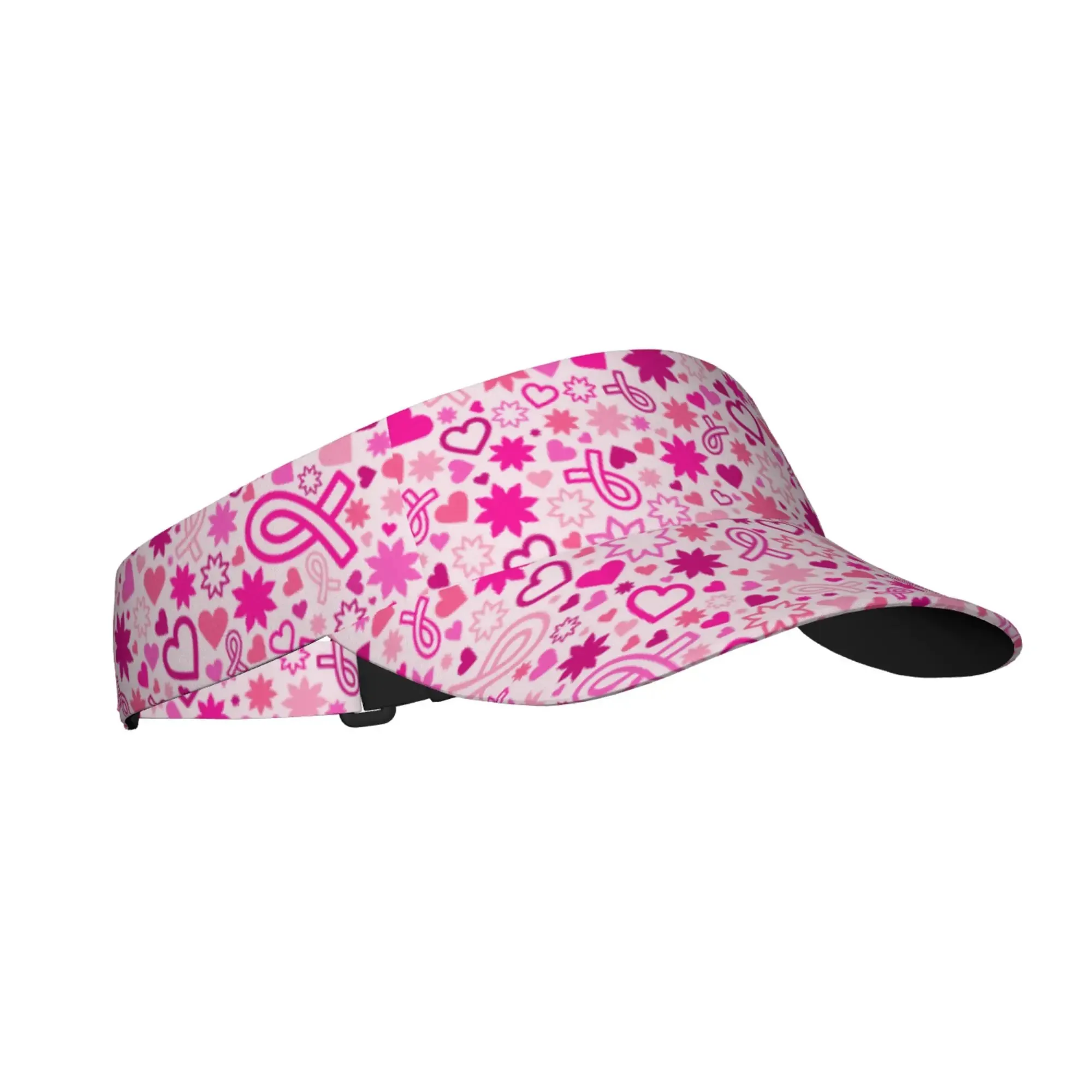 Pink Ribbon Support Breast Cancer Adults Sports Sun Visor Hats Breathable Caps Sunmmer Cap for Beach Tennis Golf Running Cap