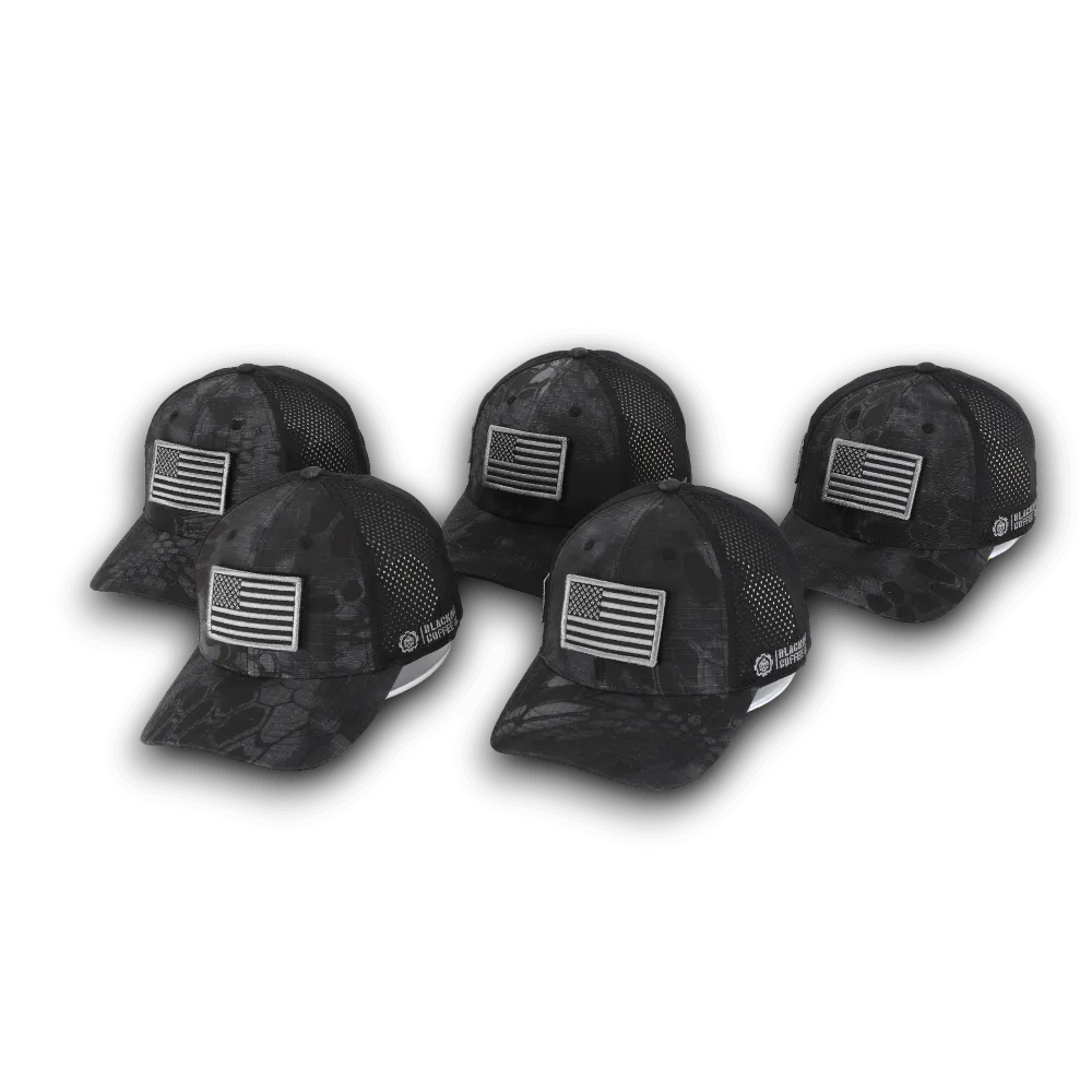 PYTHON BLACK CAMO HAT WITH AMERICAN FLAG PATCH
