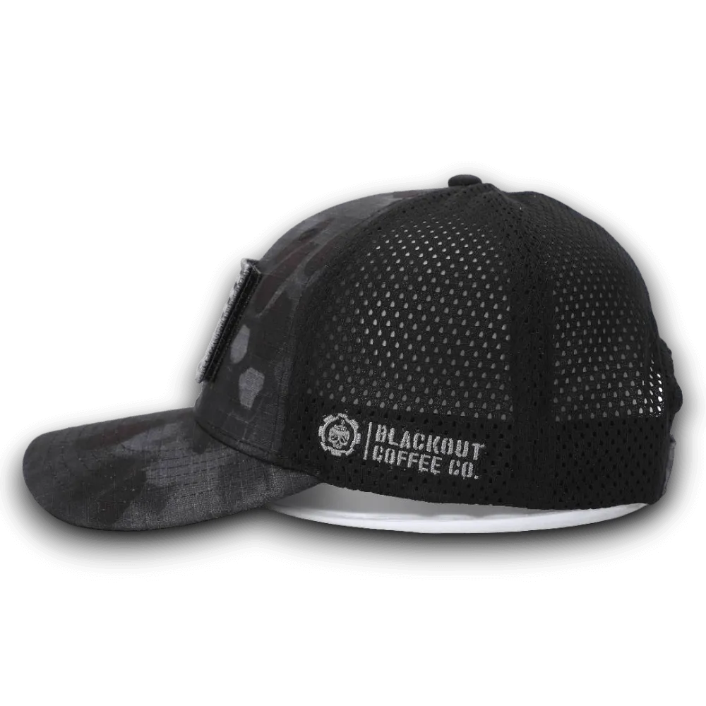 PYTHON BLACK CAMO HAT WITH AMERICAN FLAG PATCH