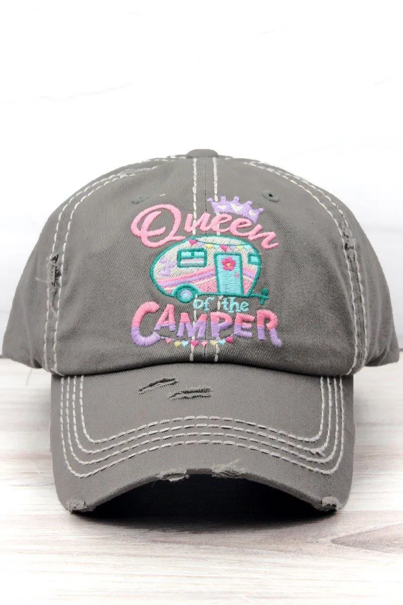 QUEEN OF THE CAMPER DISTRESSED BALLCAP