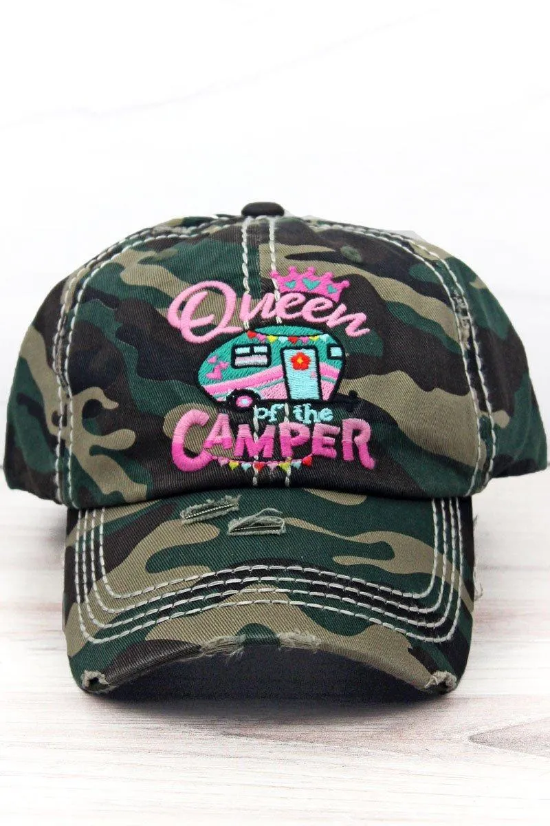 QUEEN OF THE CAMPER DISTRESSED BALLCAP