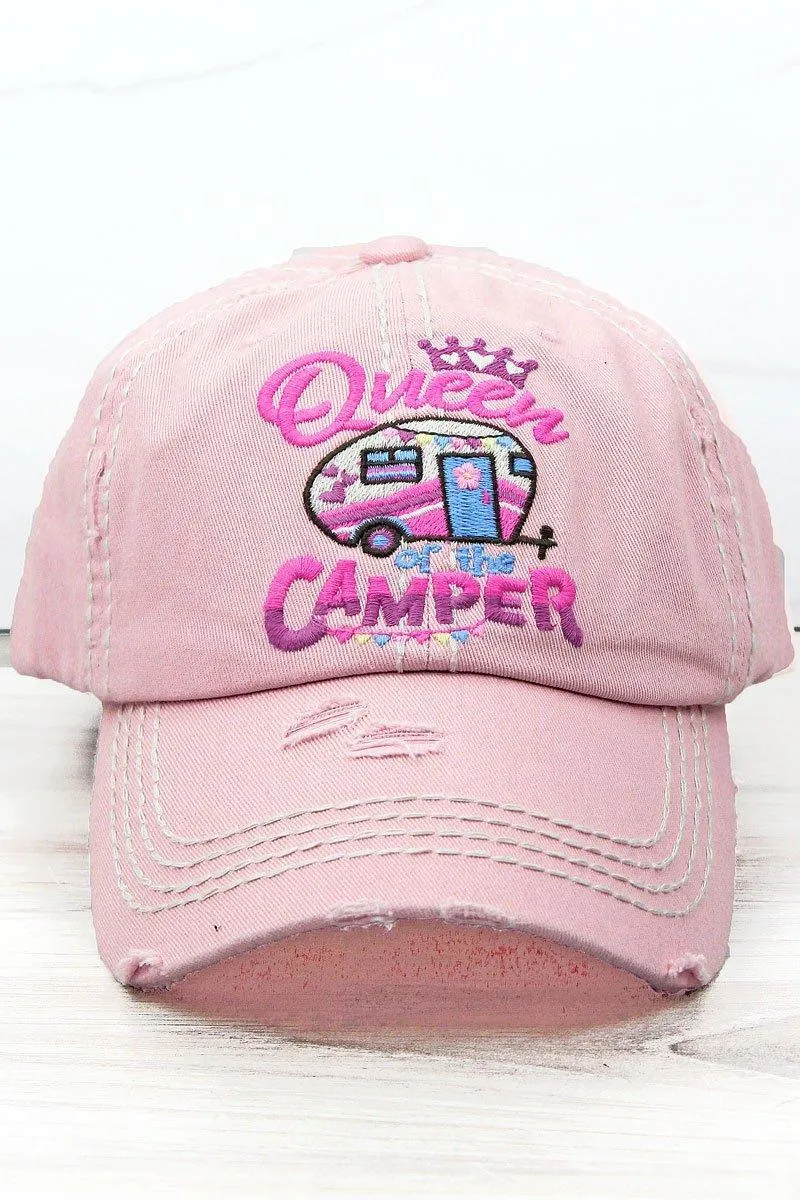 QUEEN OF THE CAMPER DISTRESSED BALLCAP