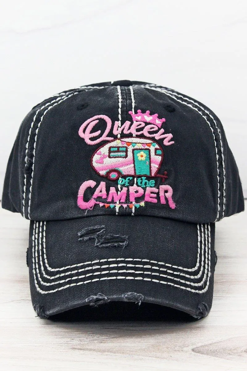 QUEEN OF THE CAMPER DISTRESSED BALLCAP