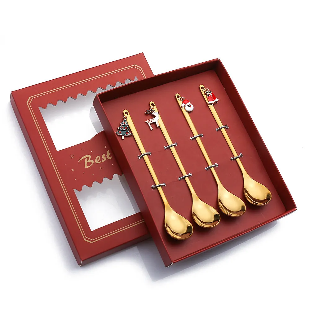 Spoon Golden Pendant Spoon Christmas Gift Peripheral Christmas Hat Gift Six Pack Spoon Tableware Gift Box