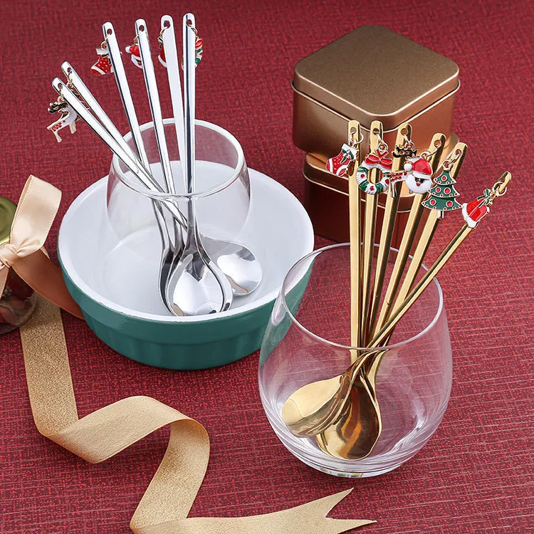 Spoon Golden Pendant Spoon Christmas Gift Peripheral Christmas Hat Gift Six Pack Spoon Tableware Gift Box