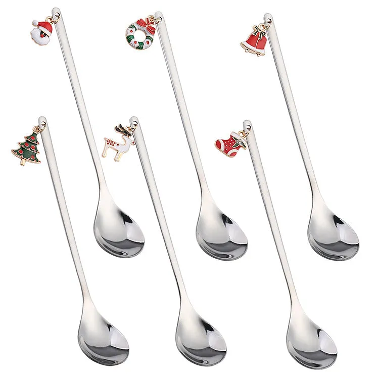 Spoon Golden Pendant Spoon Christmas Gift Peripheral Christmas Hat Gift Six Pack Spoon Tableware Gift Box