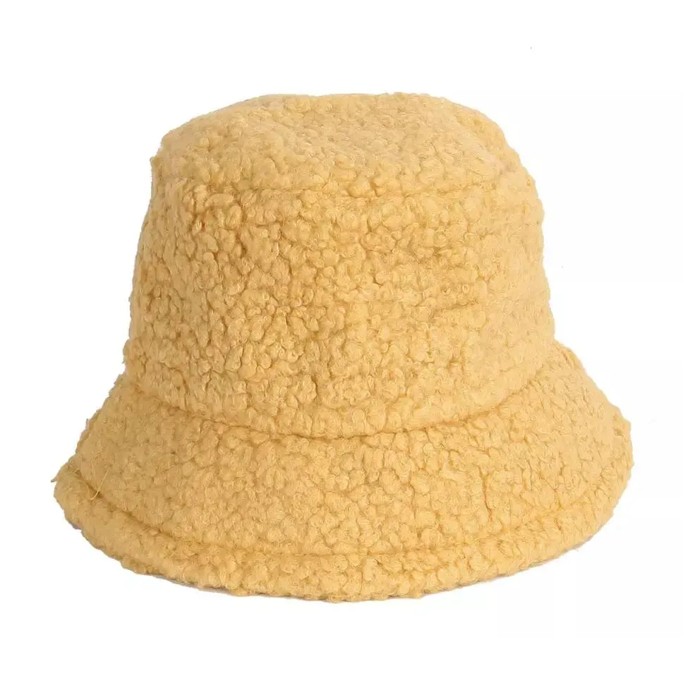 Winter Bucket Hat Women Warm Hats Vintage Faux Fur Fisherman Cap