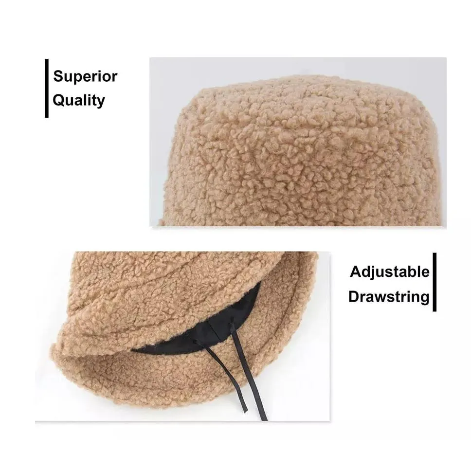 Winter Bucket Hat Women Warm Hats Vintage Faux Fur Fisherman Cap
