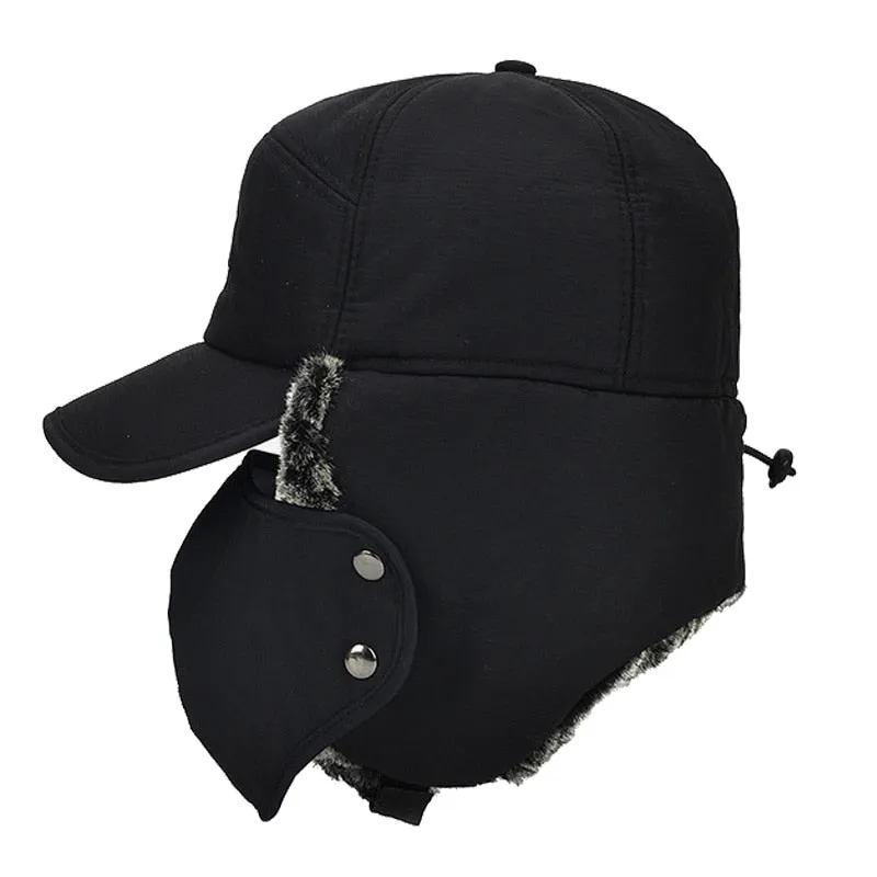 Winter Hat Men Bomber Hats For Men Women Thick Balaclava Cotton Fur Earflap Warm Caps Skull Mask Male Winter Bomber Hat