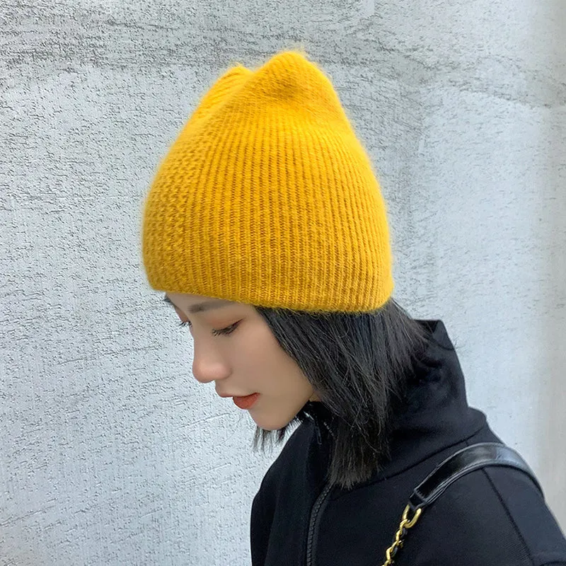 Winter Warm lovely  Knitted Hats for Women Casual Soft Warm Angola Rabbit Fur Beanie hats for glris lady Bonnet Gorros