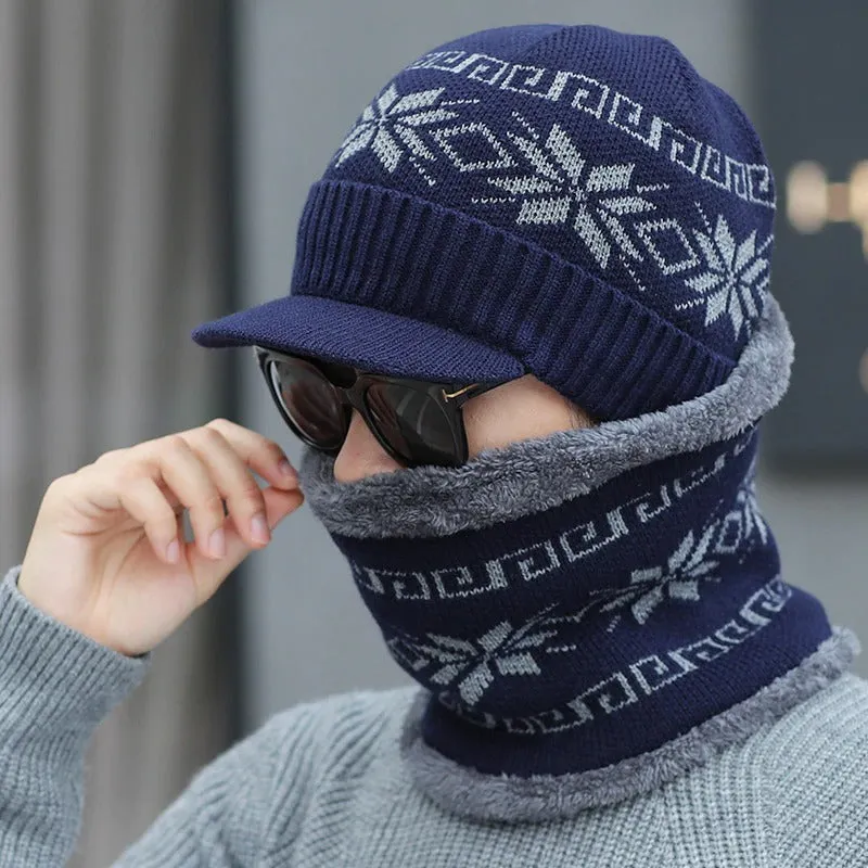 With Brim Stylish Add Fur Lined Soft Beanie Outdoor Knitted Woolen Warm Winter Cap