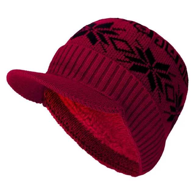With Brim Stylish Add Fur Lined Soft Beanie Outdoor Knitted Woolen Warm Winter Cap