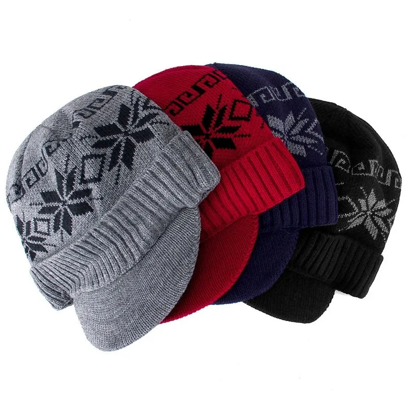 With Brim Stylish Add Fur Lined Soft Beanie Outdoor Knitted Woolen Warm Winter Cap