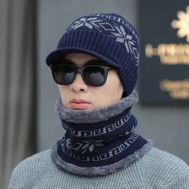 With Brim Stylish Add Fur Lined Soft Beanie Outdoor Knitted Woolen Warm Winter Cap