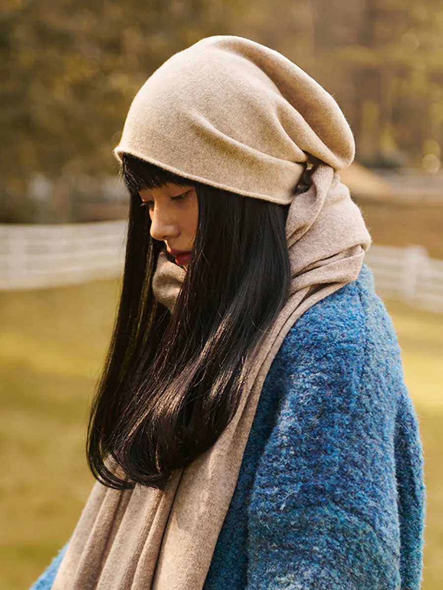 Women Autumn Solid Wool Casual Knit Hat