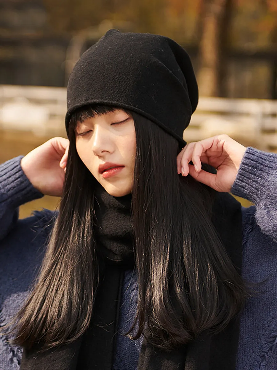 Women Autumn Solid Wool Casual Knit Hat