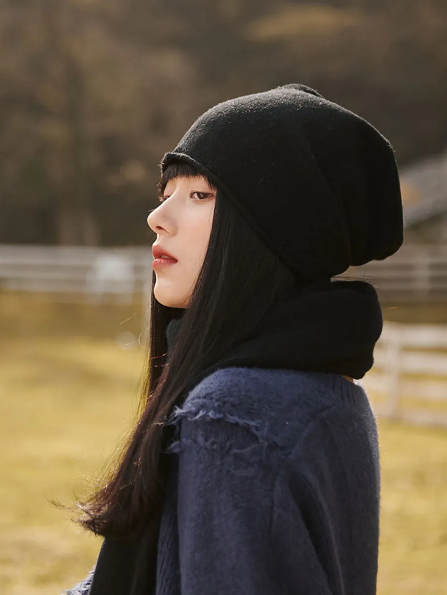 Women Autumn Solid Wool Casual Knit Hat
