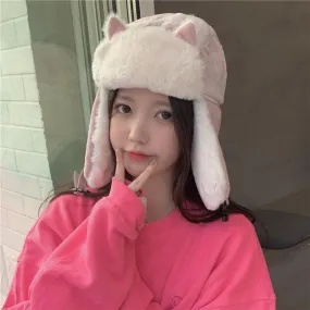 Women's Cute Cat's Ears Splice Windproof Hat