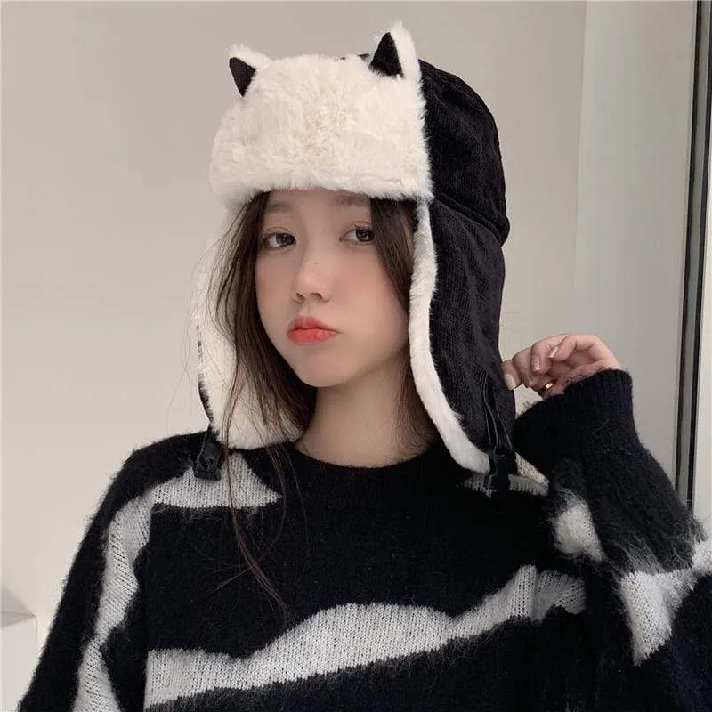Women's Cute Cat's Ears Splice Windproof Hat