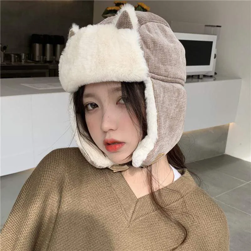 Women's Cute Cat's Ears Splice Windproof Hat